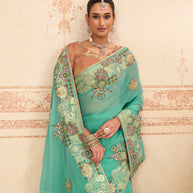 blue designer saree