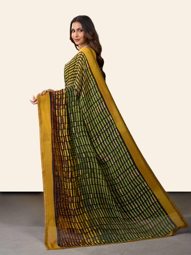 Laxmipati Rudramala Green Georgette Geometric Printed Saree
