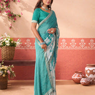Blue floral printed silk blend saree casual wear