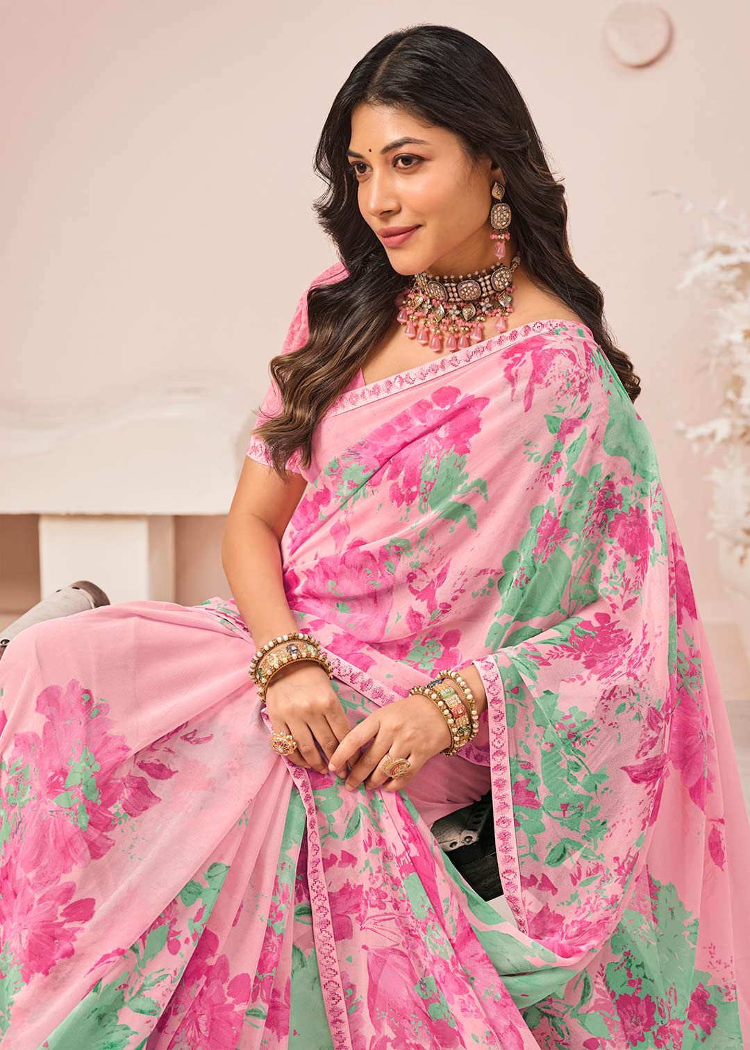 pink colour saree