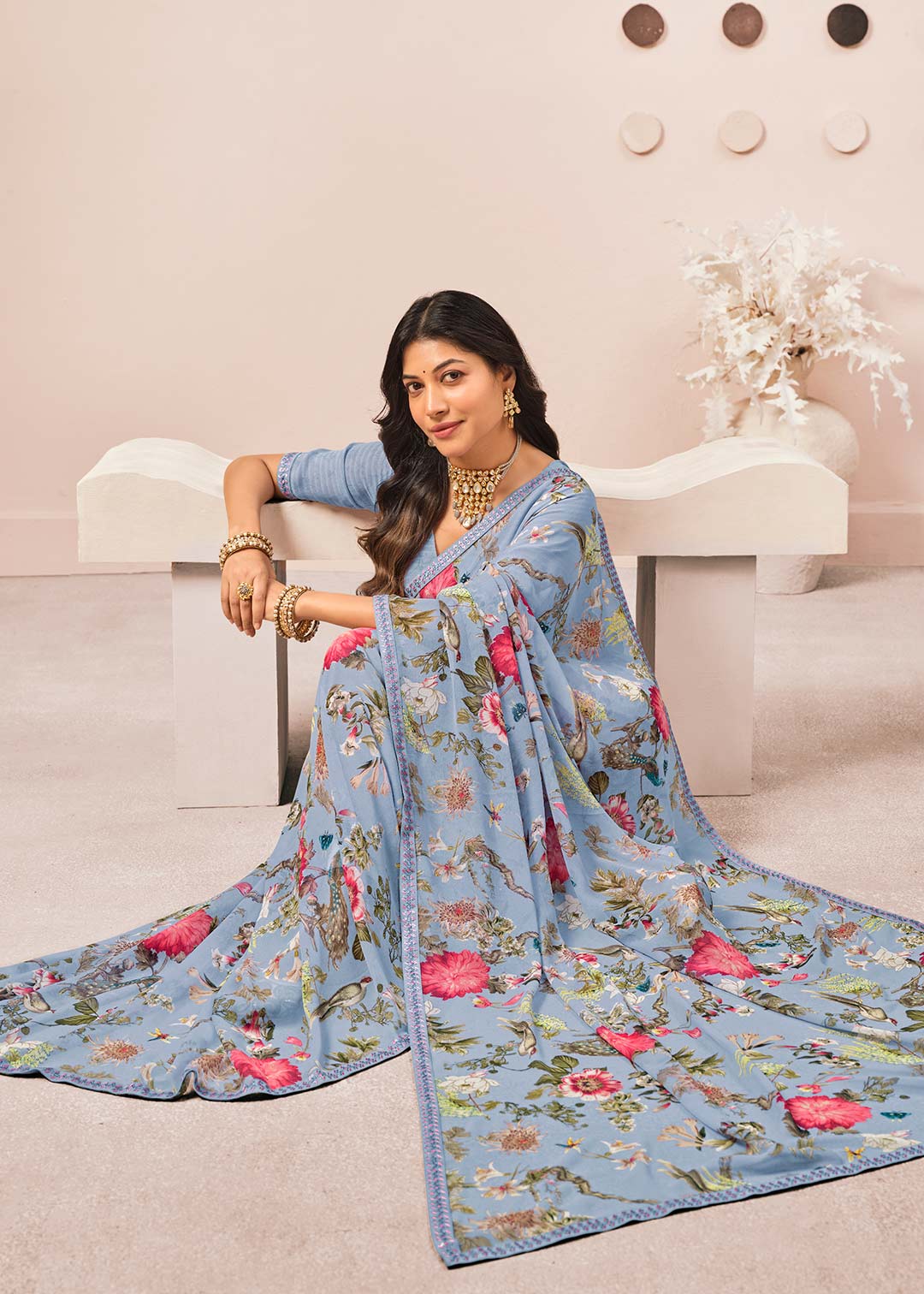 blue georgette saree