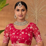 pink organza saree