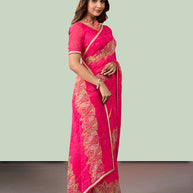 Laxmipati Rudramala Pink Georgette Floral Printed Saree