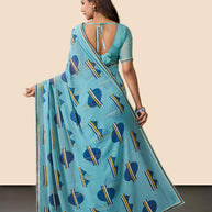Laxmipati Rudramala Blue Georgette Geometric Printed Saree