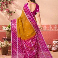 Mustard printed silk blend saree party wear