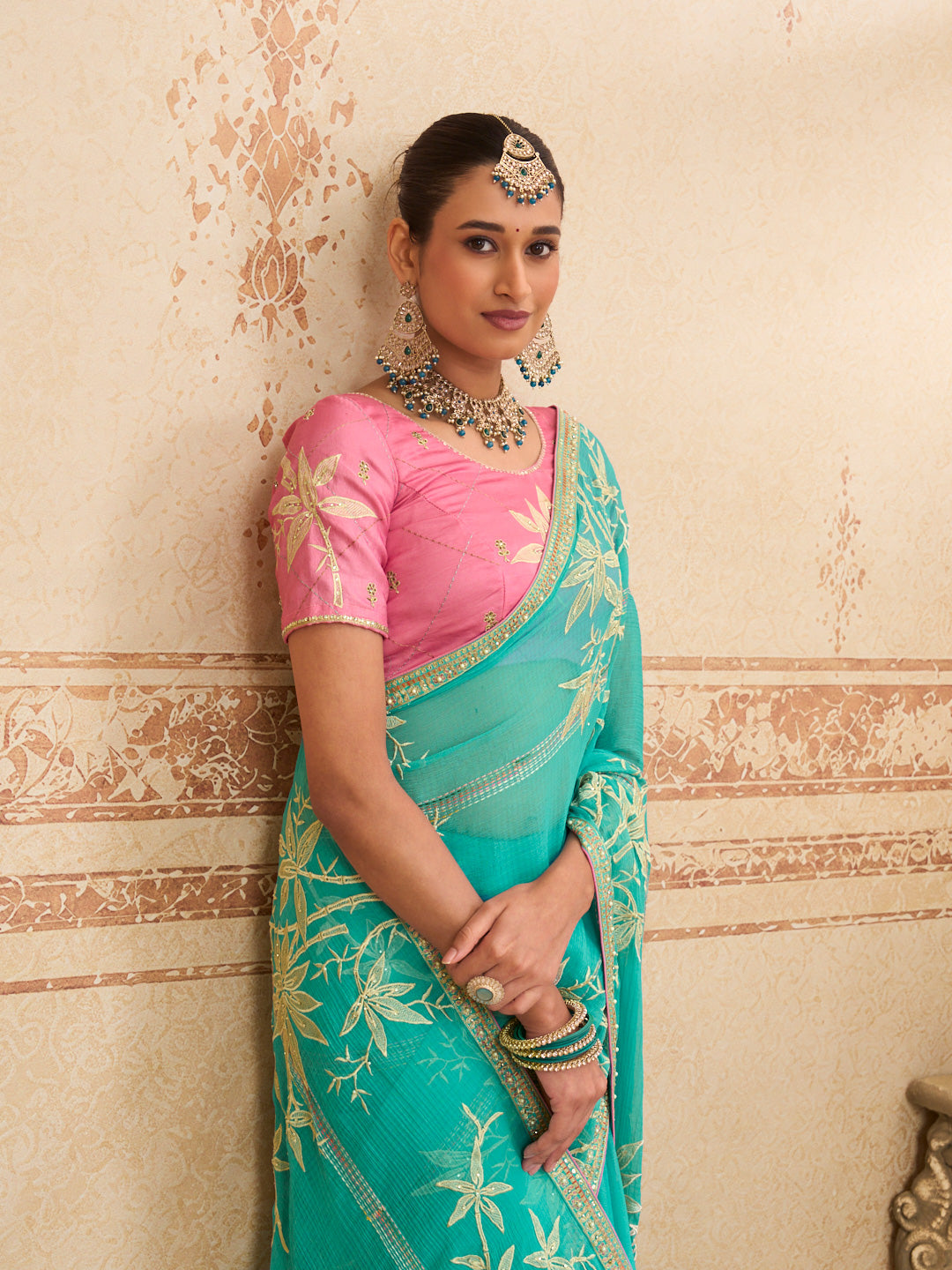 blue chiffon saree