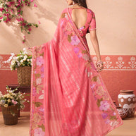 Pink floral printed chiffon saree party wear