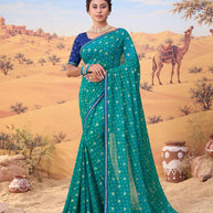 Teal Blue bandhani printed georgette saree festive wear