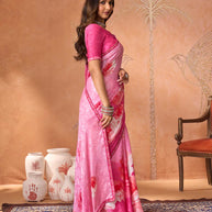 Pink embroidered silk blend saree casual wear