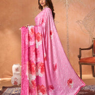 Pink embroidered silk blend saree daily wear