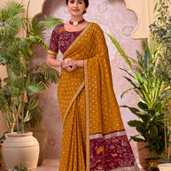 Brown embroidered chiffon saree festive wear