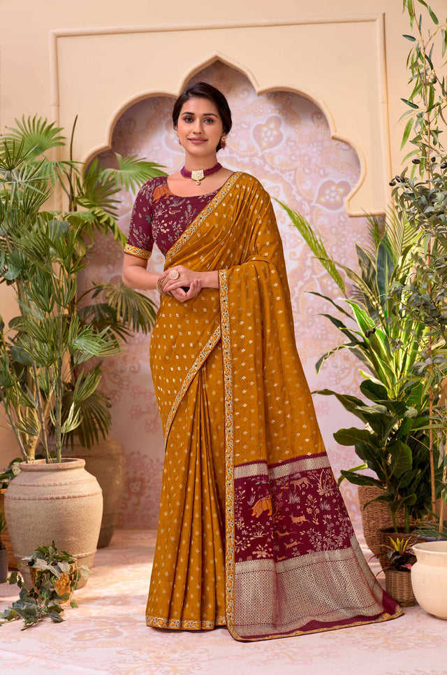 Brown embroidered chiffon saree festive wear