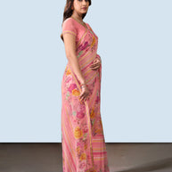 Laxmipati Rudramala Pink Georgette Floral Printed Saree