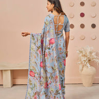 Blue floral printed georgette saree casual wear