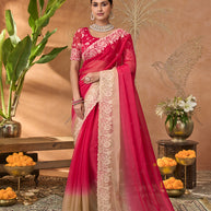 Pink embroidered tissue organza saree party wear