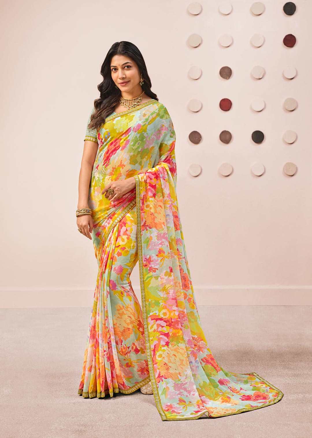 Multicolor printed georgette saree daily wear
