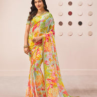 Multicolor printed georgette saree daily wear