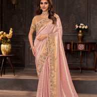 Pink embroidered silk blend saree festive wear