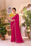 Pink embroidered chiffon saree festive wear