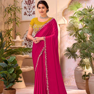 Pink embroidered chiffon saree festive wear