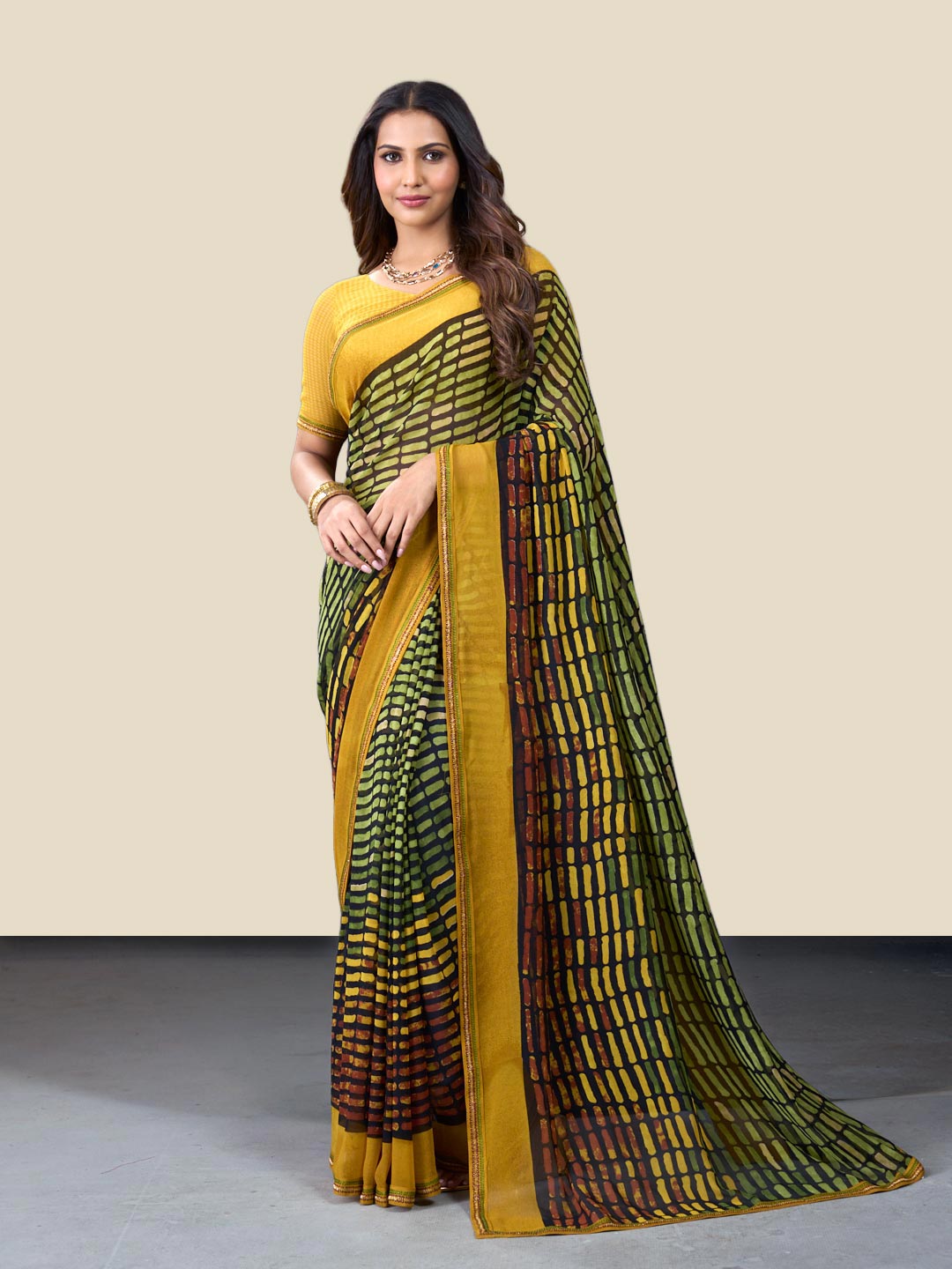 Laxmipati Rudramala Green Georgette Geometric Printed Saree