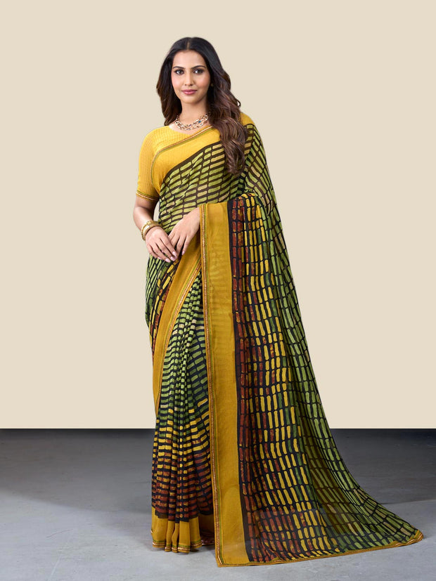 Laxmipati Rudramala Green Georgette Geometric Printed Saree