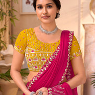 Pink embroidered chiffon saree party wear