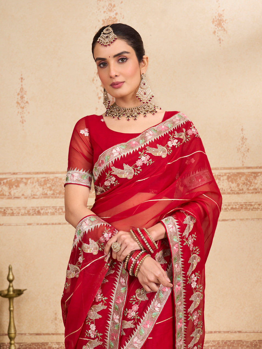 red organza saree