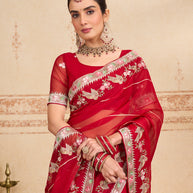 red organza saree
