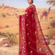 Red bandhani printed georgette saree daily wear
