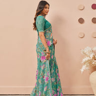 Blue floral printed georgette saree daily wear