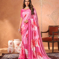 Pink embroidered silk blend saree party wear