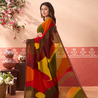 Multicolor abstract printed georgette saree festive wear
