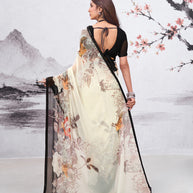 White floral printed georgette saree party wear