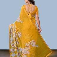 Laxmipati Rudramala Yellow Georgette Floral Printed Saree