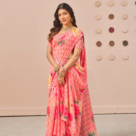 Pink floral printed georgette saree wedding wear