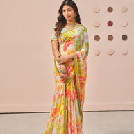 Multicolor printed georgette saree wedding wear