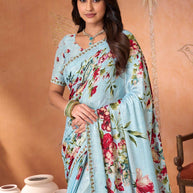 Blue embroidered silk blend saree wedding wear