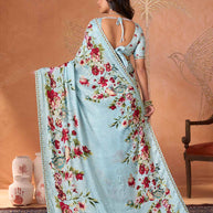 Blue embroidered silk blend saree festive wear