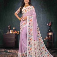 Purple floral printed georgette saree daily wear