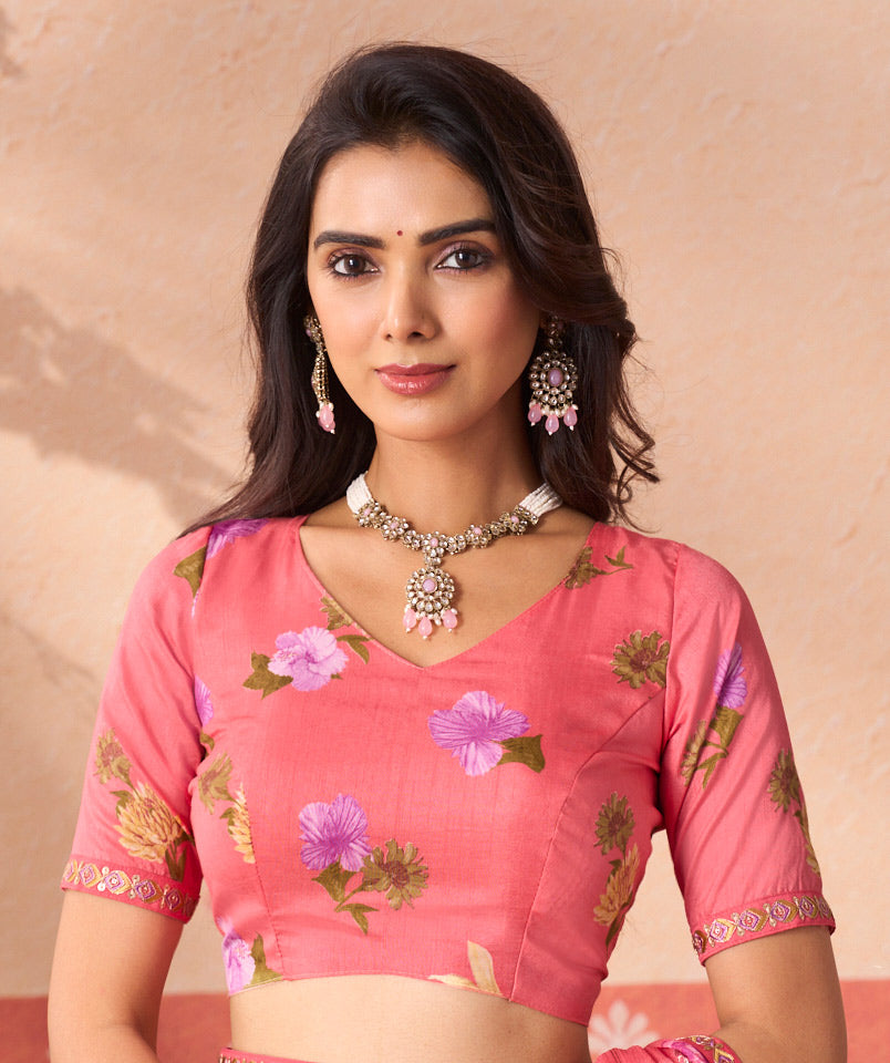 pink chiffon saree