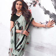 Grey geometric printed georgette saree office wear