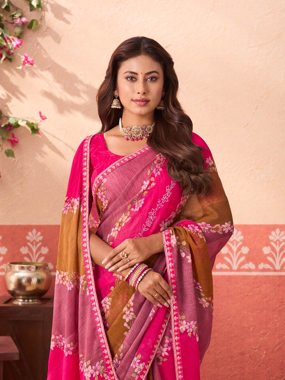 pink chiffon saree