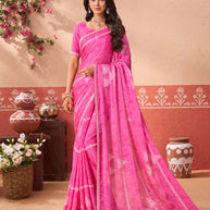Pink printed silk blend saree festive wear