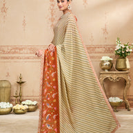 Yellow embroidered silk blend saree casual wear