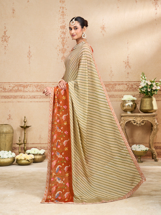 Yellow embroidered silk blend saree casual wear