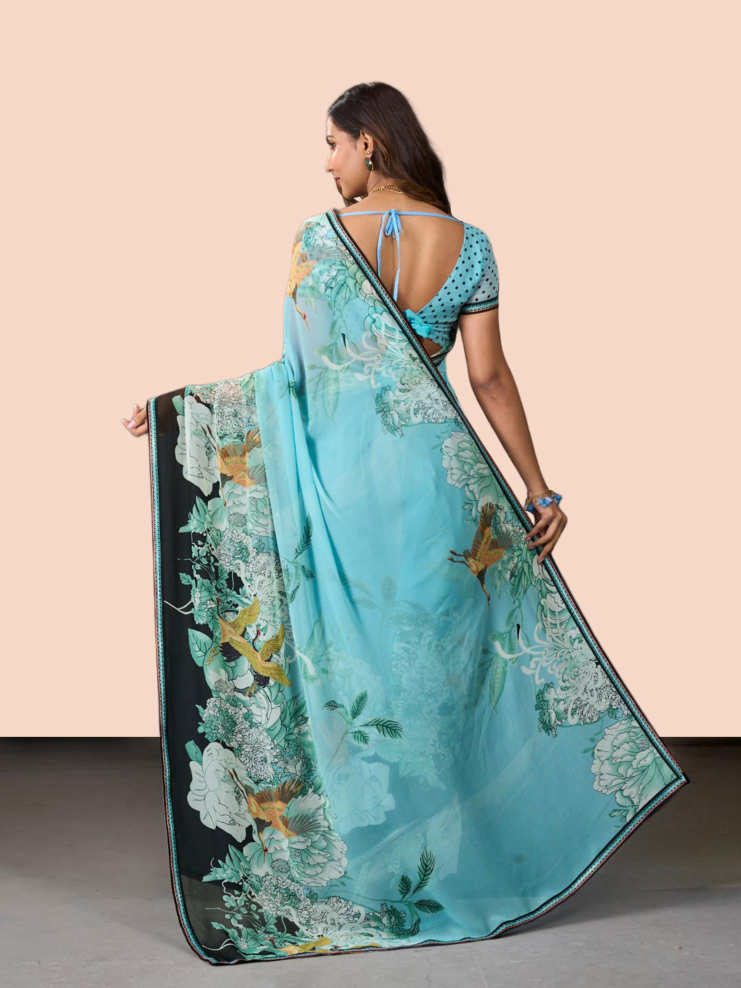 Laxmipati Rudramala Blue Georgette Floral Printed Saree