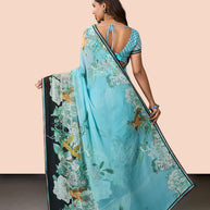 Laxmipati Rudramala Blue Georgette Floral Printed Saree