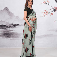Grey geometric printed georgette saree festive wear