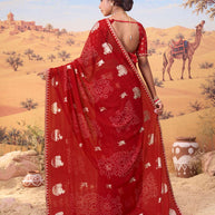 Red bandhani printed georgette saree party wear